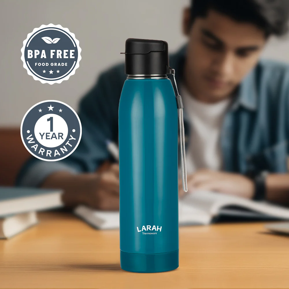 Larah Airo Round PU Thermoware Bottle, 650 ml, Teal