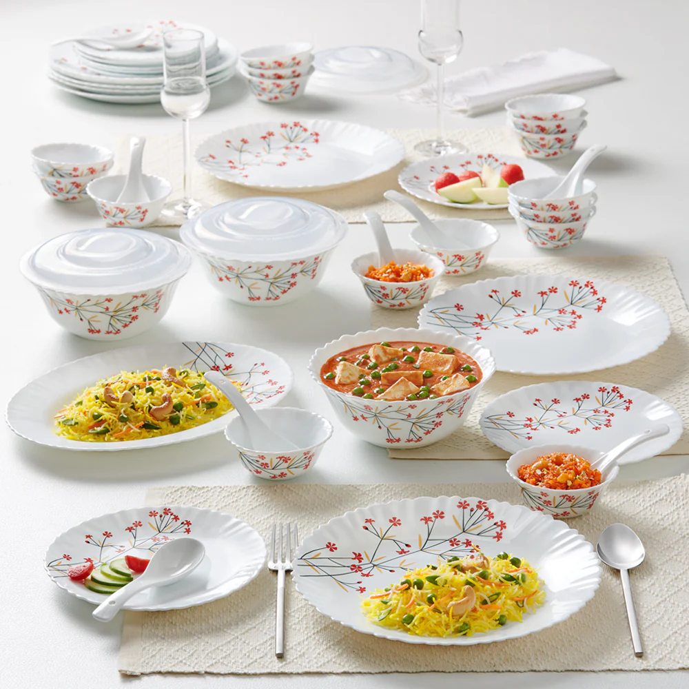 Larah by Borosil Red Bud Dinner Set, 27 pc