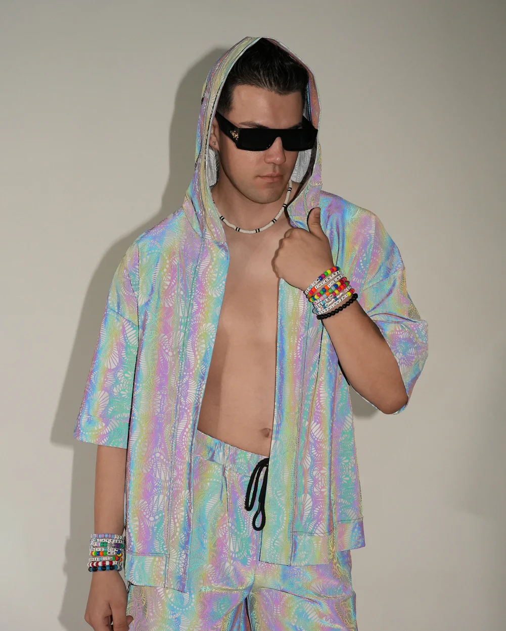 Pure Euphoria White Rainbow Reflective Hooded Robe