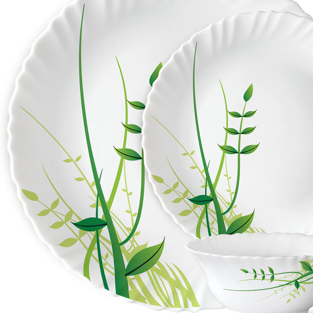 Larah by Borosil Green Herbs Dinner Set, 13 pc