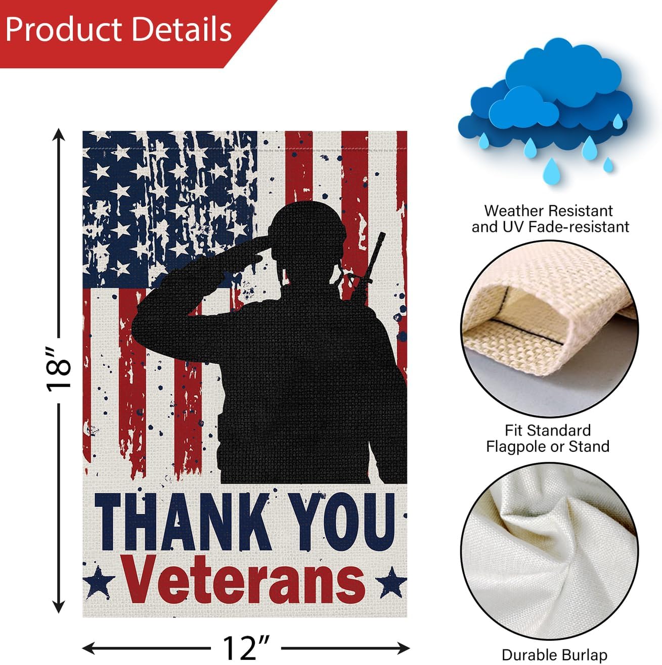 Veterans Day Garden Flag Thank You Veterans 12x18 Inch, 6 Pcs