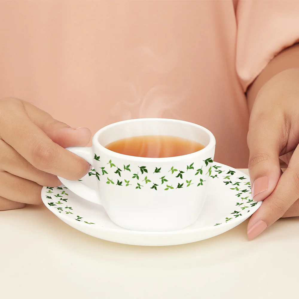 Larah By Borosil Sage Cup n Saucer Set, 140ml x 12