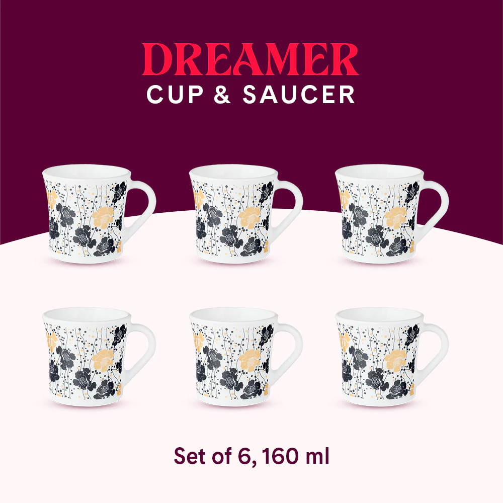Larah by Borosil Crysta Dreamer Mug Set, 160ml x 6