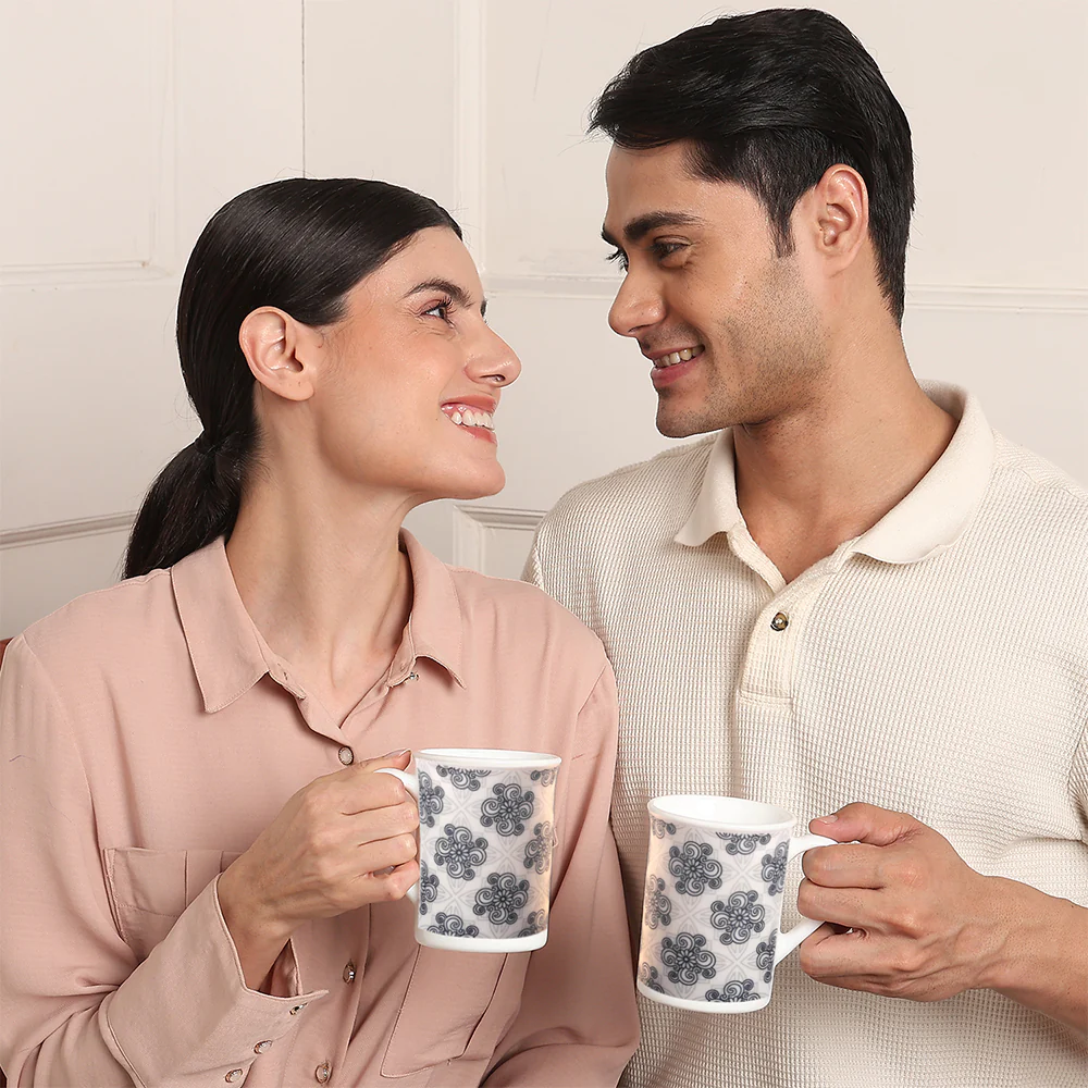 Larah By Borosil Kuba Grey Mug Set, 350ml x 2