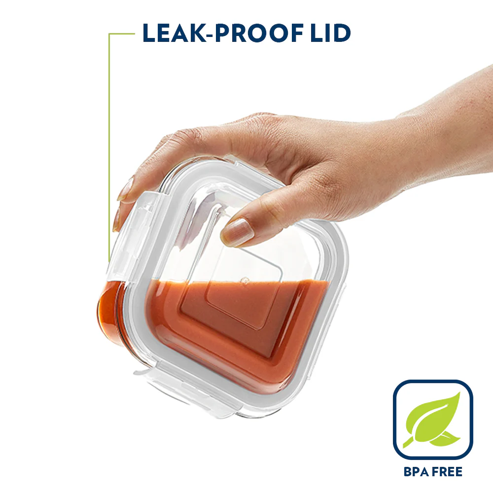 Borosil Prime Glass Lunchbox, Square x 2 (Tall), 320ml x 2