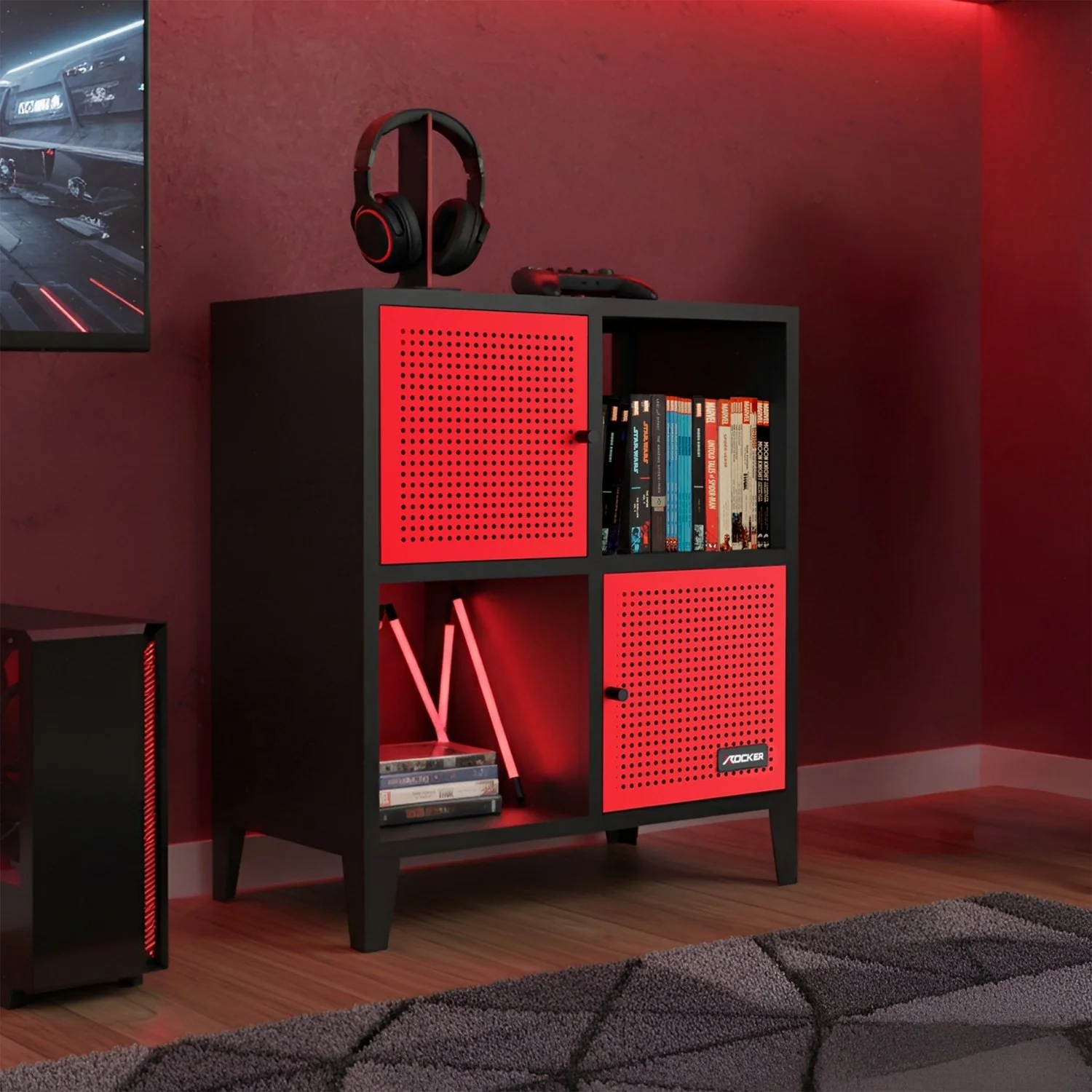 Mesh-Tek 4 Cube Square Storage Unit - Black / Red