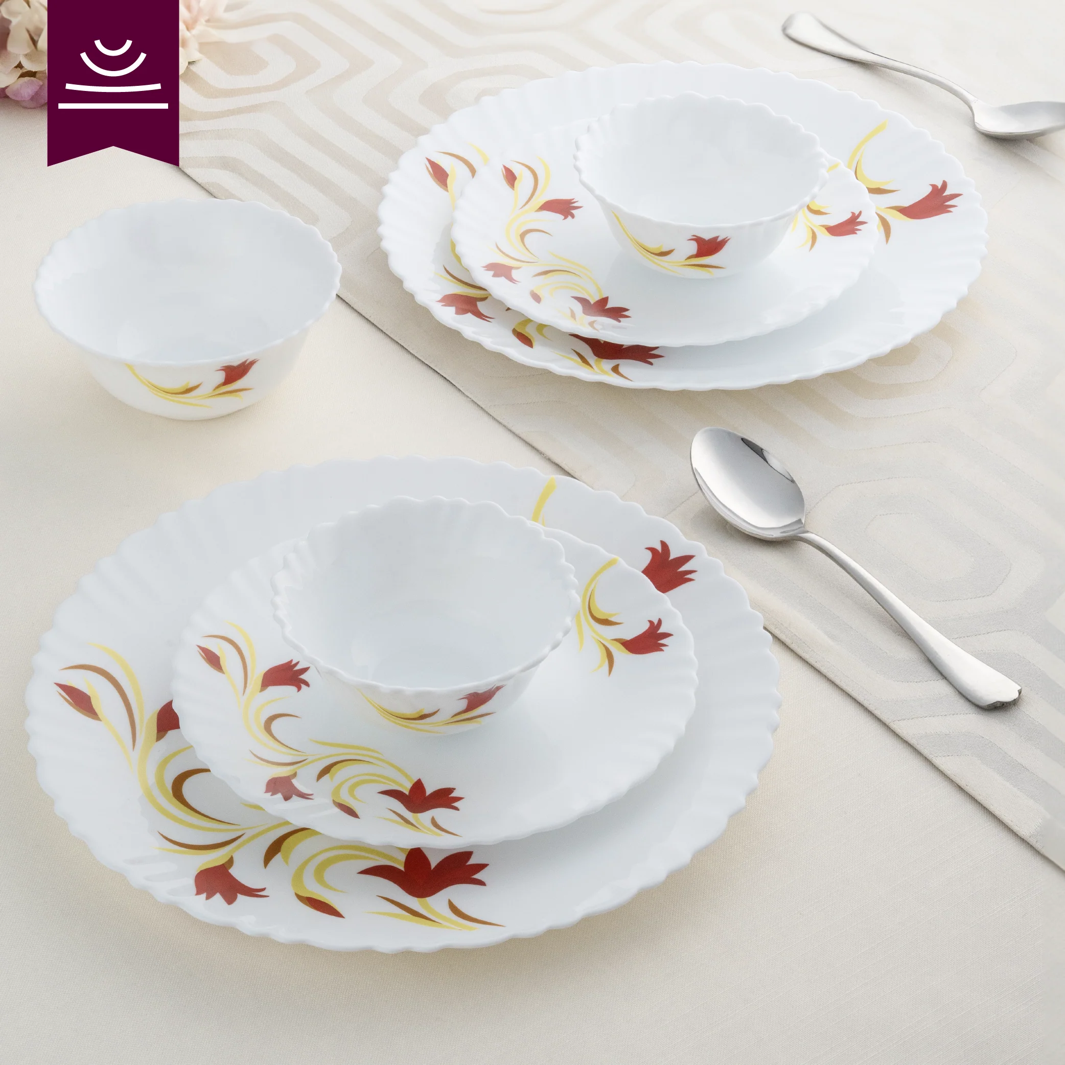 Larah by Borosil Red Lily Dinner Set, 19 pc