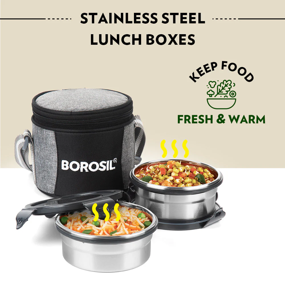 Feast Stainless Steel Lunch Box, Round x 2 (Tall), Set of 2, 400ml