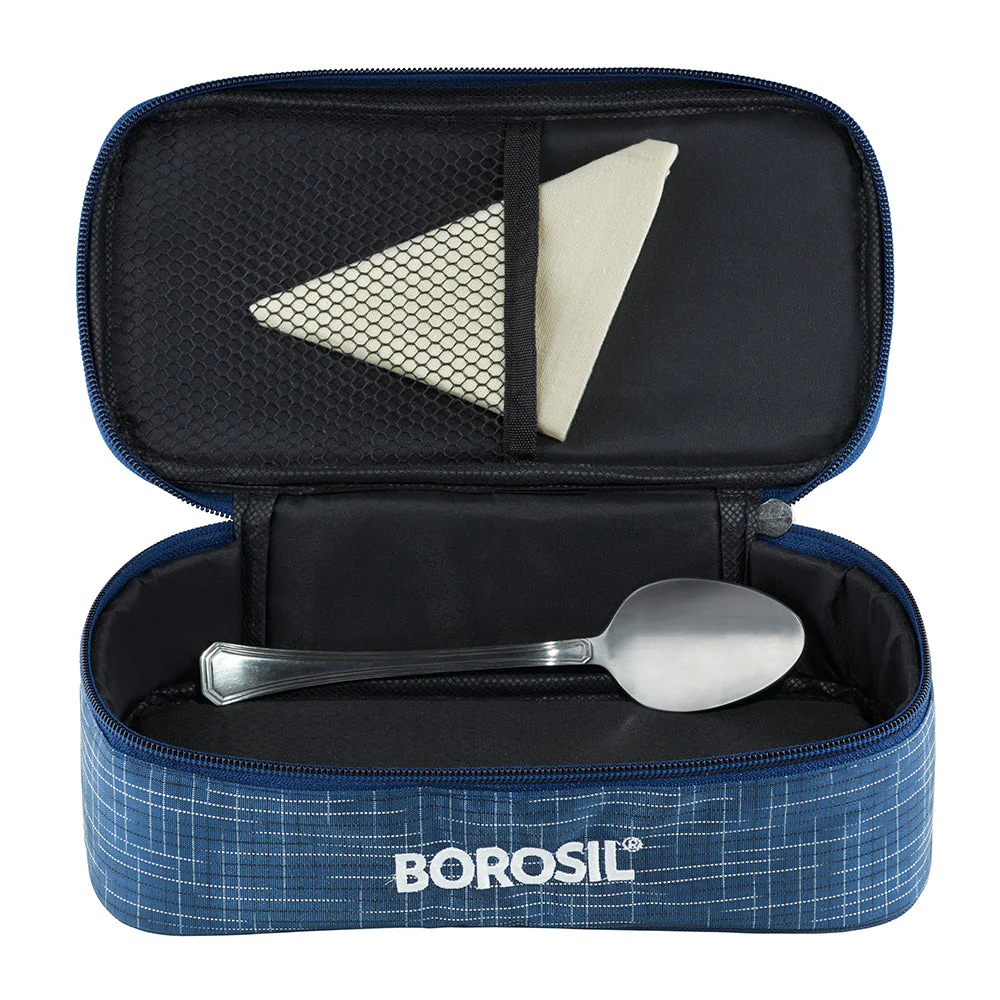 Borosil Indigo Glass Lunchbox, Square x 2 (Flat Bag), 320ml x 2