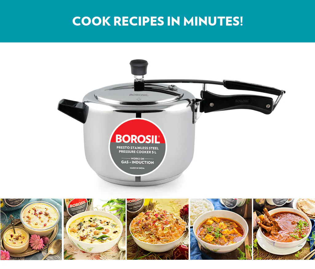 Borosil Presto SS Pressure Cooker, 5L