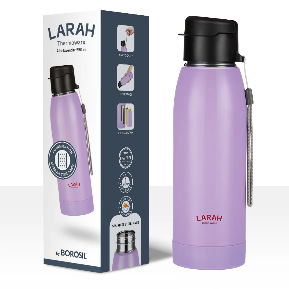 Larah Airo Round PU Thermoware Bottle, 550 ml, Lavender