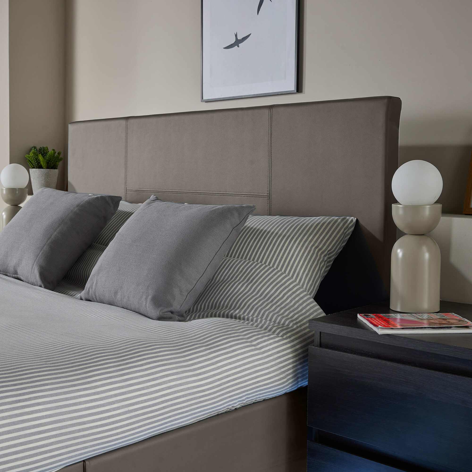 Ava Upholstered TV Bed with LED Lights - Grey (4 Sizes)