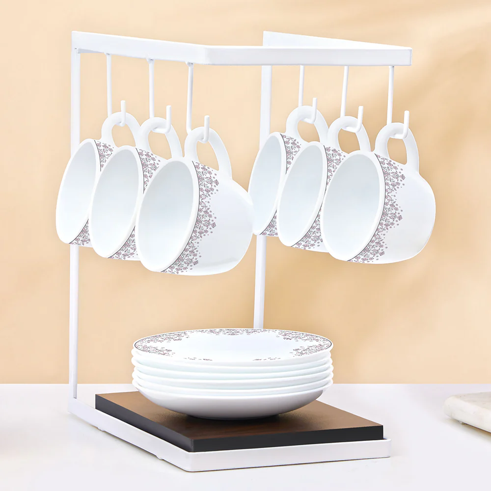 Larah by Borosil Lark Cup n Saucers Set, 140ml x 12