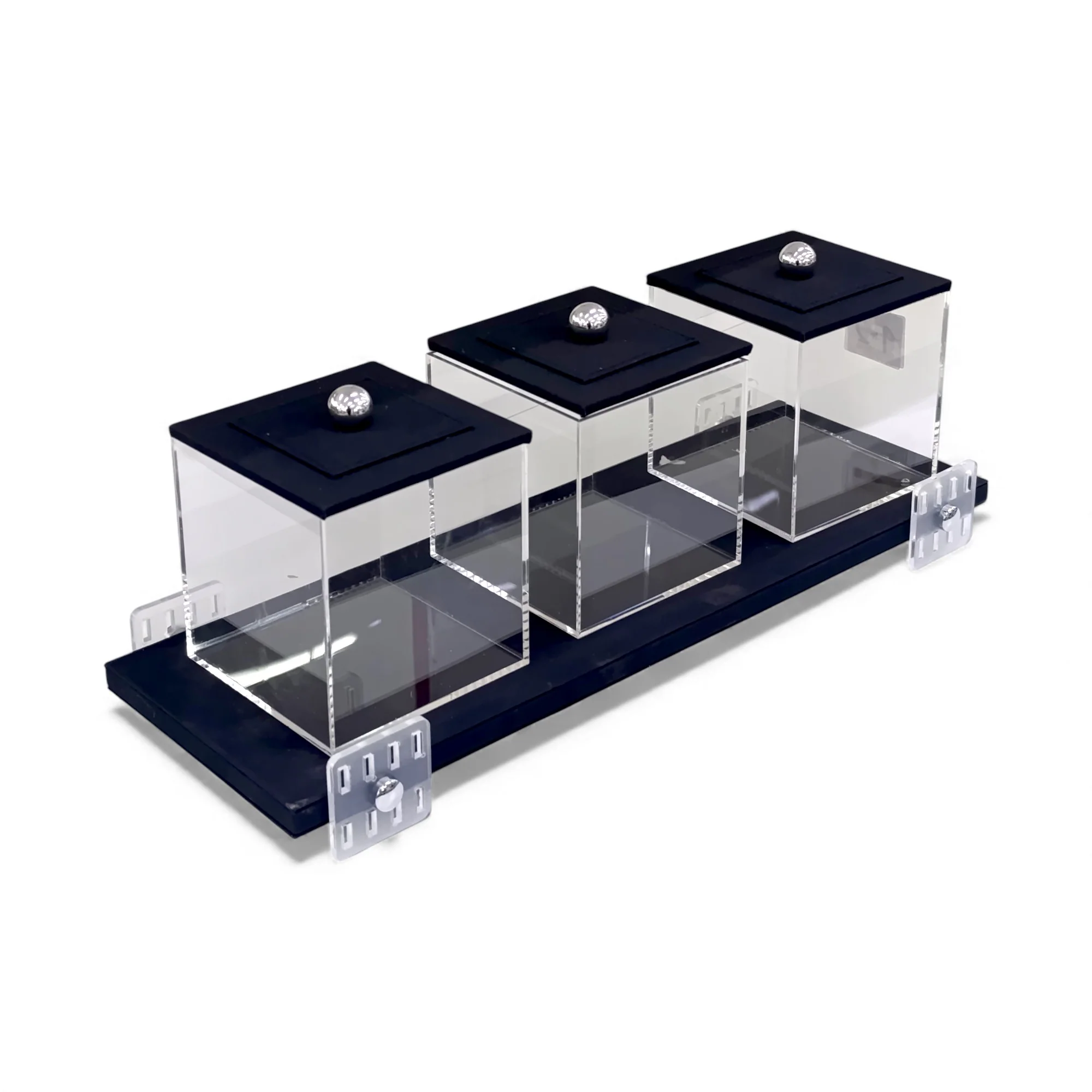 4 Piece Leather Canister Set Black