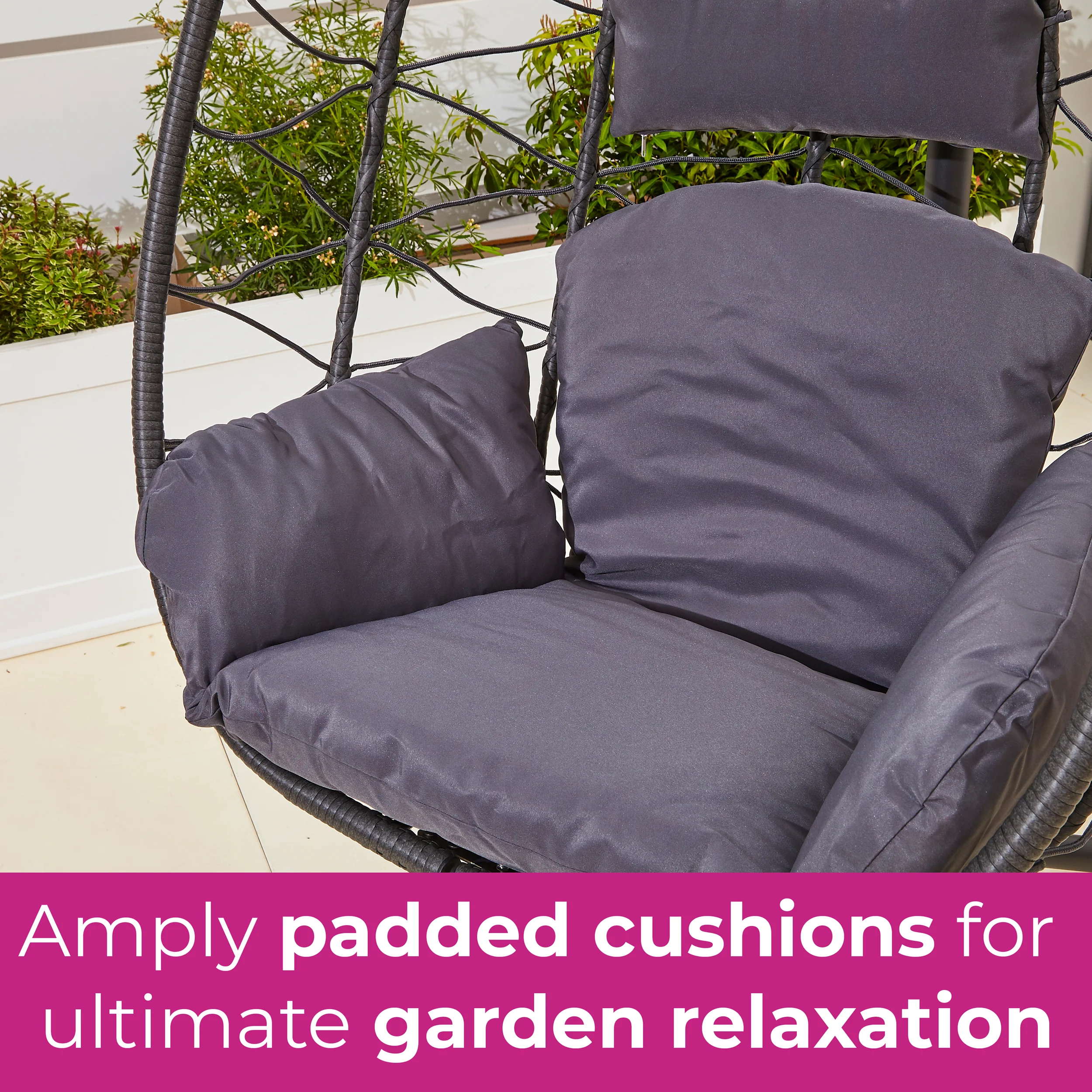 Neo Grey Garden Swing Hanging Egg Chair With Cushions