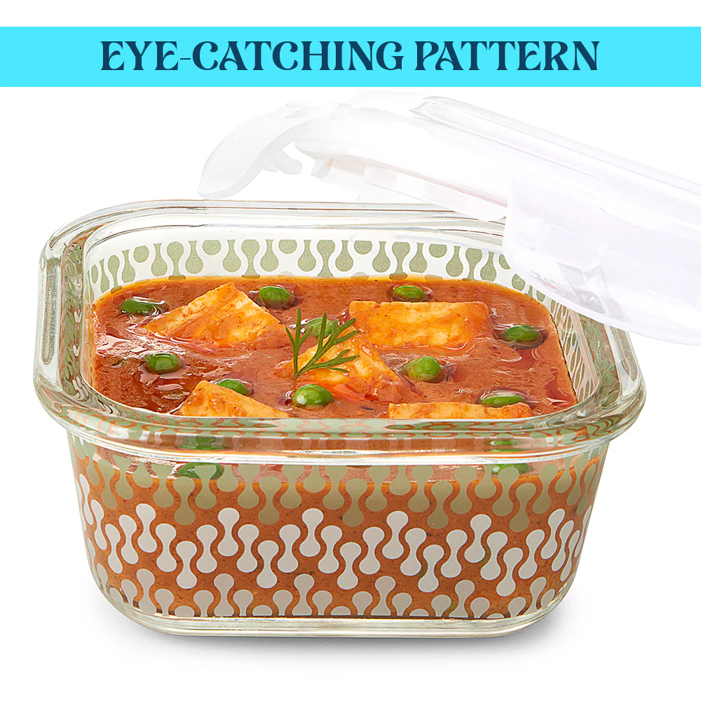 Larah Gracia Glass Lunchbox, Square x 2 (Tall), 320ml x 2