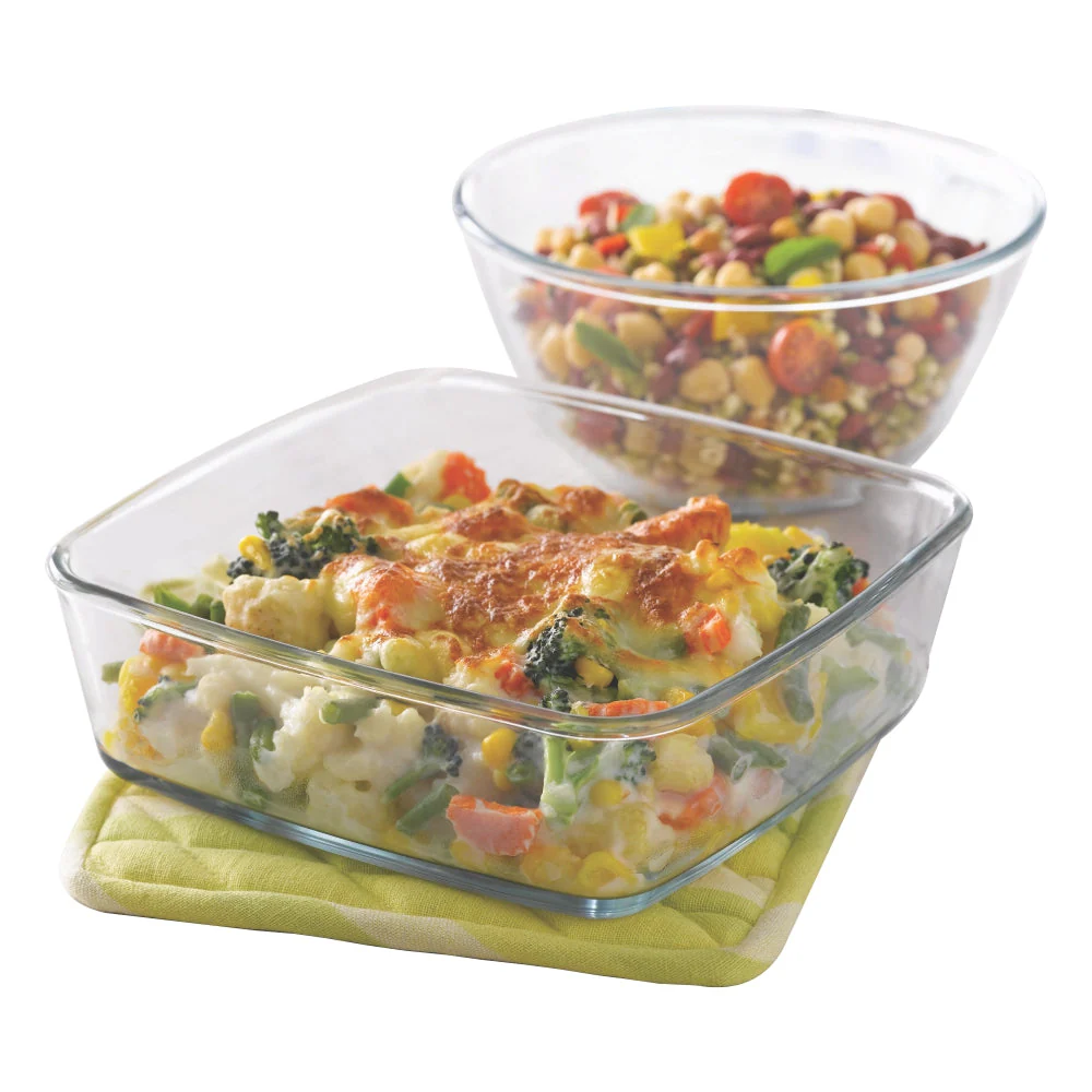 Borosil Serving Set: Bowl + Dish, 1.3L Bowl + 0.8L Dish