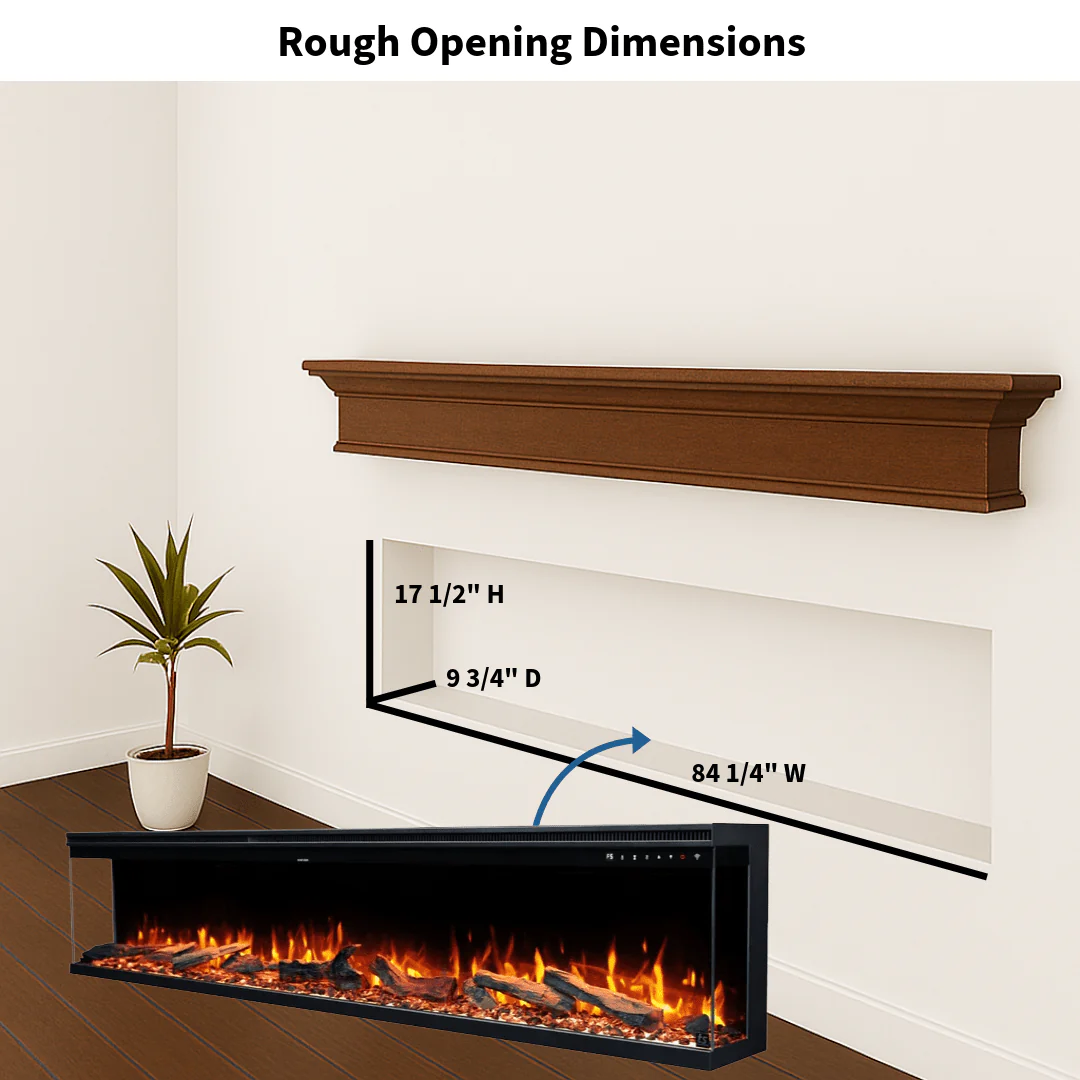 Sideline Infinity Pro 84 Inch 3 Sided Recessed Smart Electric Fireplace 80066