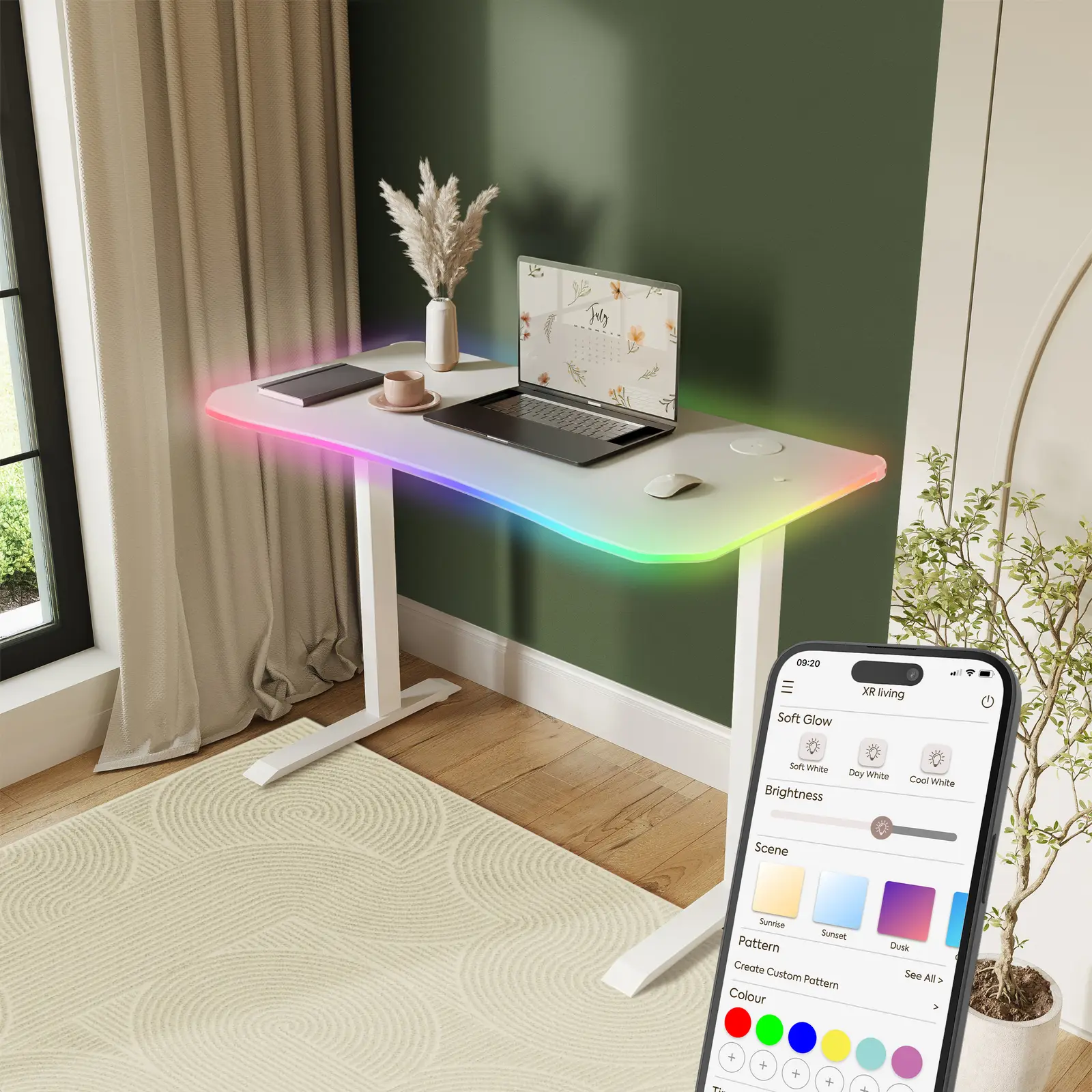 Oka LED Office Desk with Wireless Charging - White (2 Sizes)