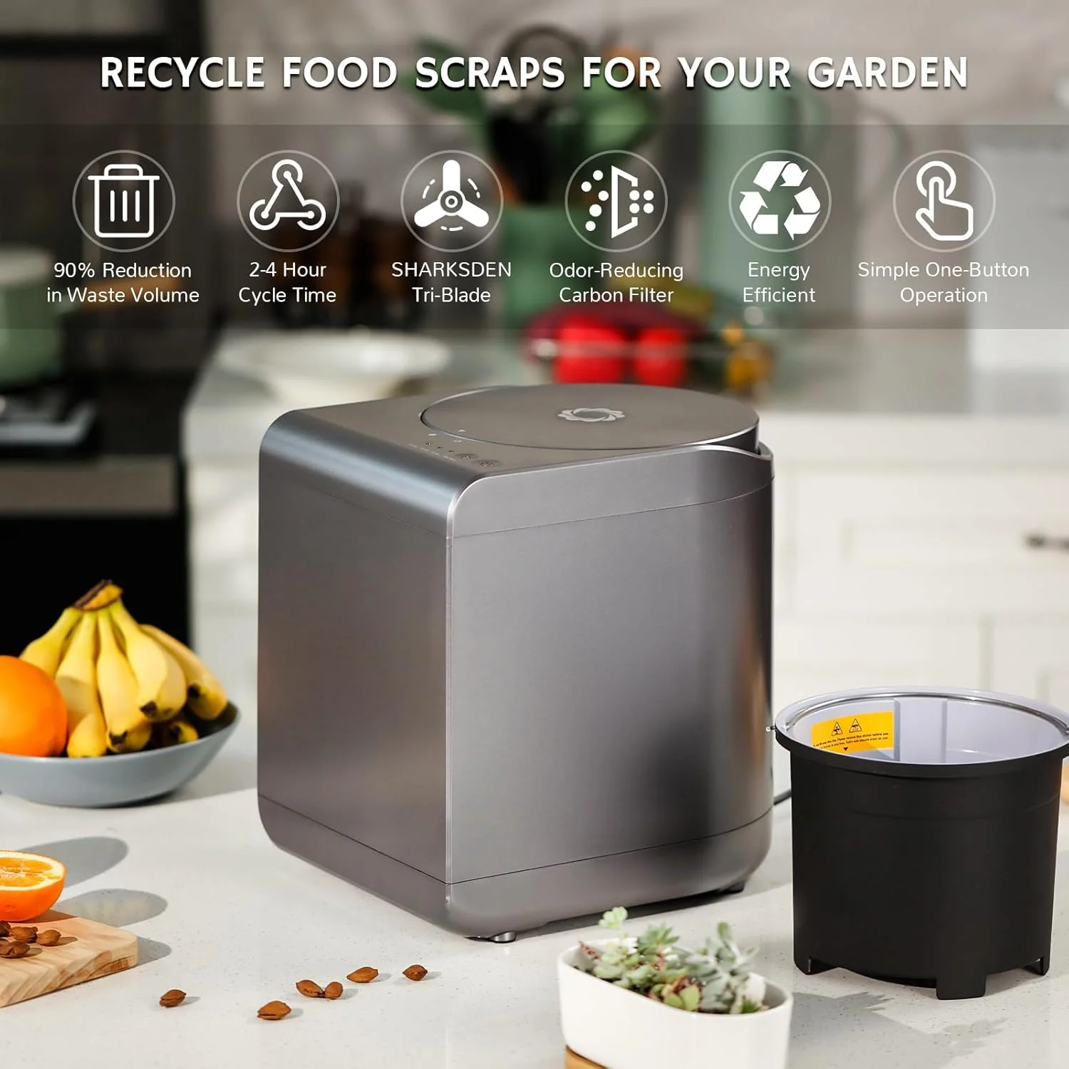 Electric Kitchen Composter, 2.5L Capacity, Turn Food Waste and Scraps into Dry Compost