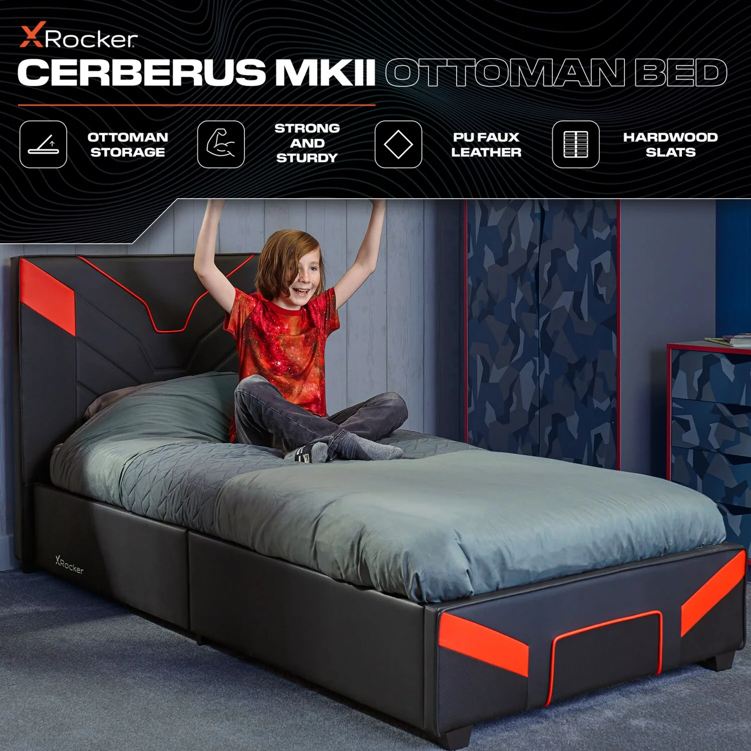 Cerberus MKII Ottoman Gaming Bed - Carbon Red (3 Sizes)