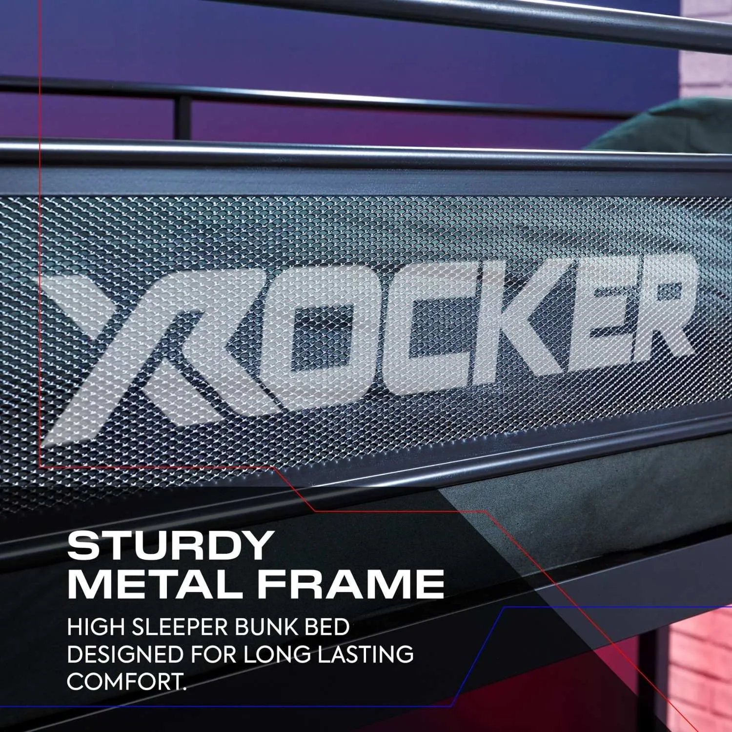 Stronghold Gaming Bunk Bed with Double Futon Cushion - Black