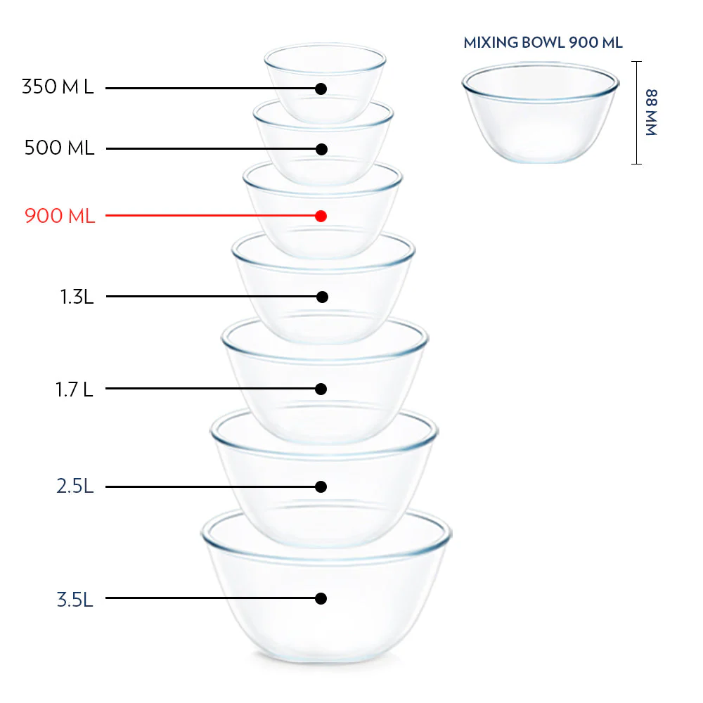 Borosil Mixing Bowl White Lid, Set of 2, 900ml