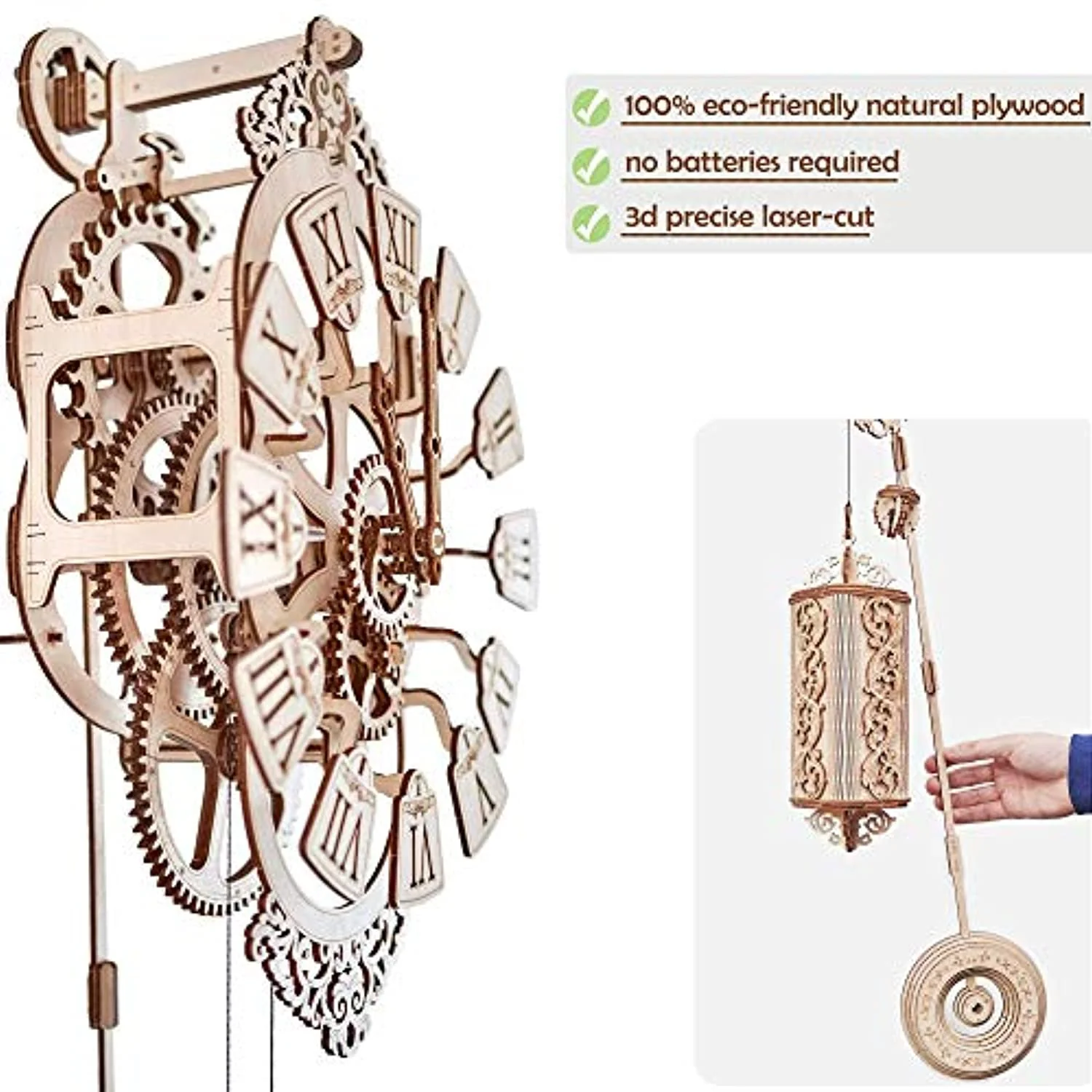 Pendulum Wall Clock Kit to Build, Wooden DIY 3D Wooden Puzzle
