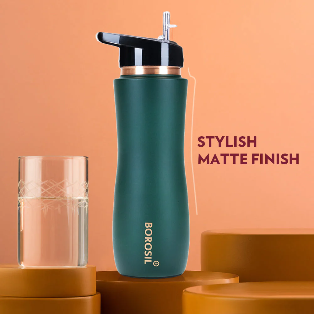 Borosil Sipper Copper Bottle, Green, 750ml