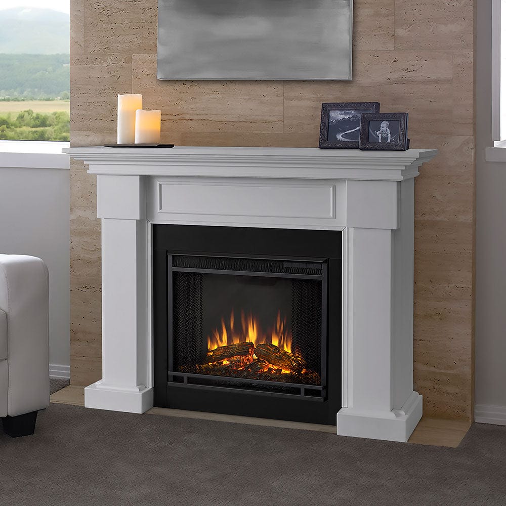 Hillcrest Electric Fireplace Mantel Package in White - 7910E-W