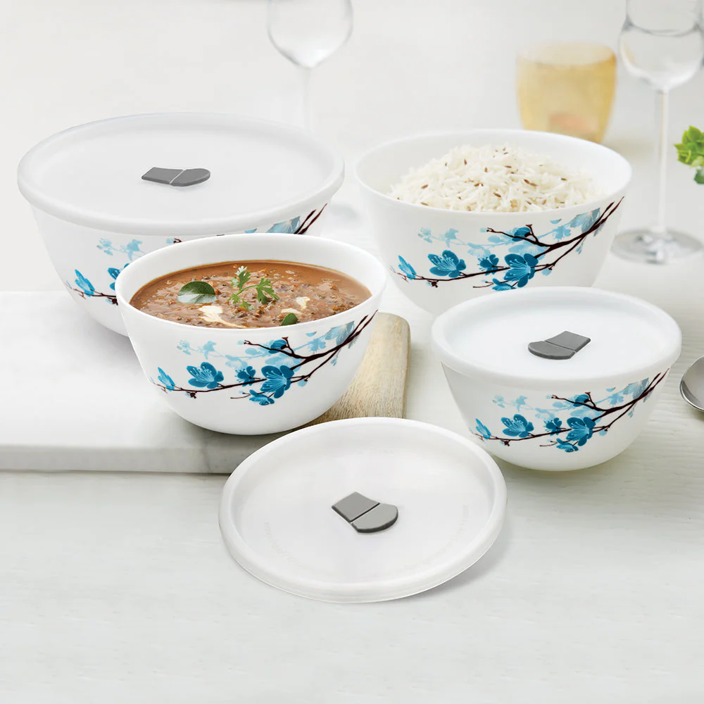 Larah by Borosil Mimosa Mixing Bowl Set w Lid, 500ml + 750ml + 1 L