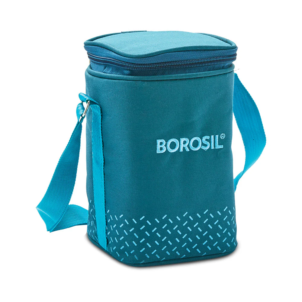 Borosil Teal Glass Lunchbox, Square x 3, 320ml x 3
