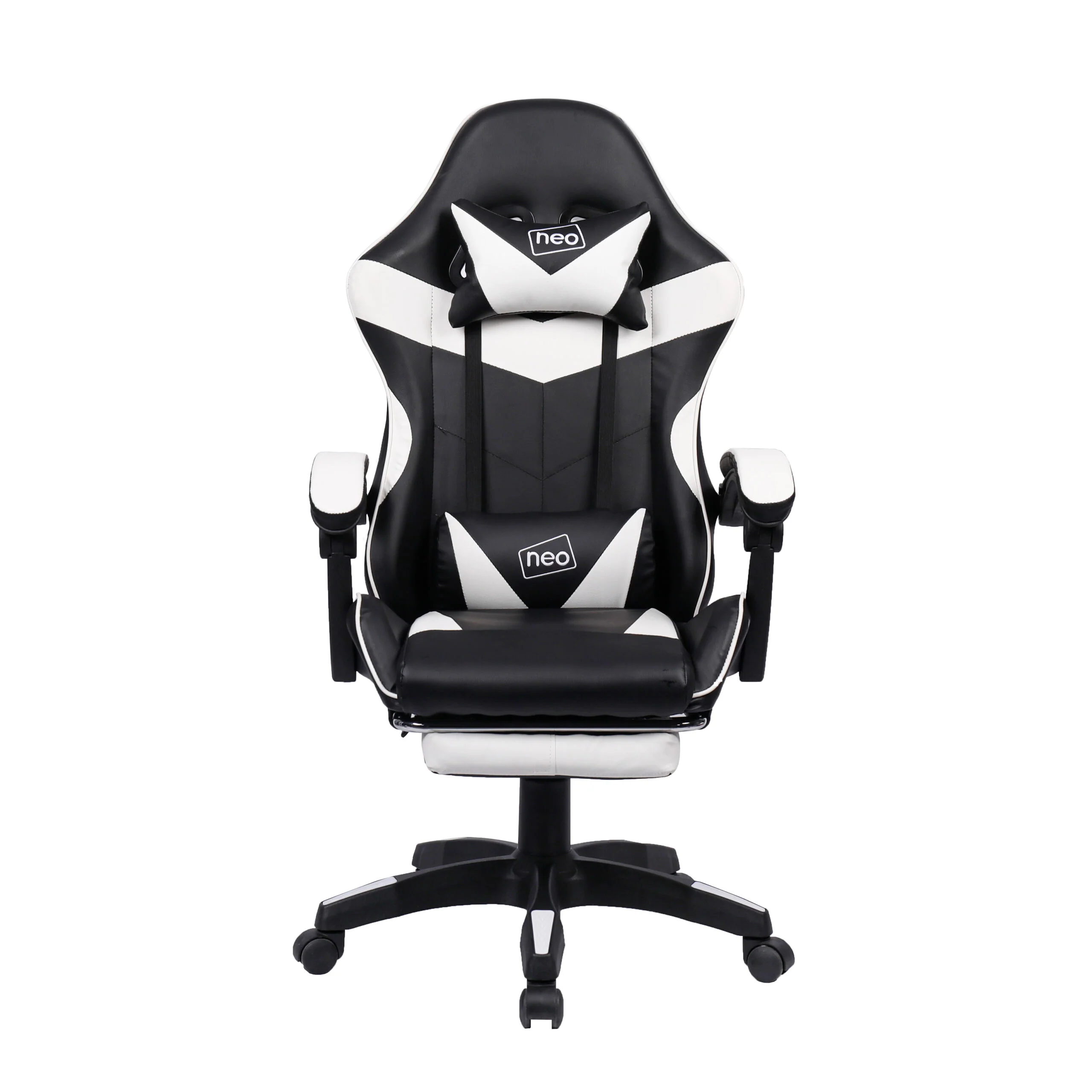Neo Gaming Chair White & Black PU Leather with Footrest