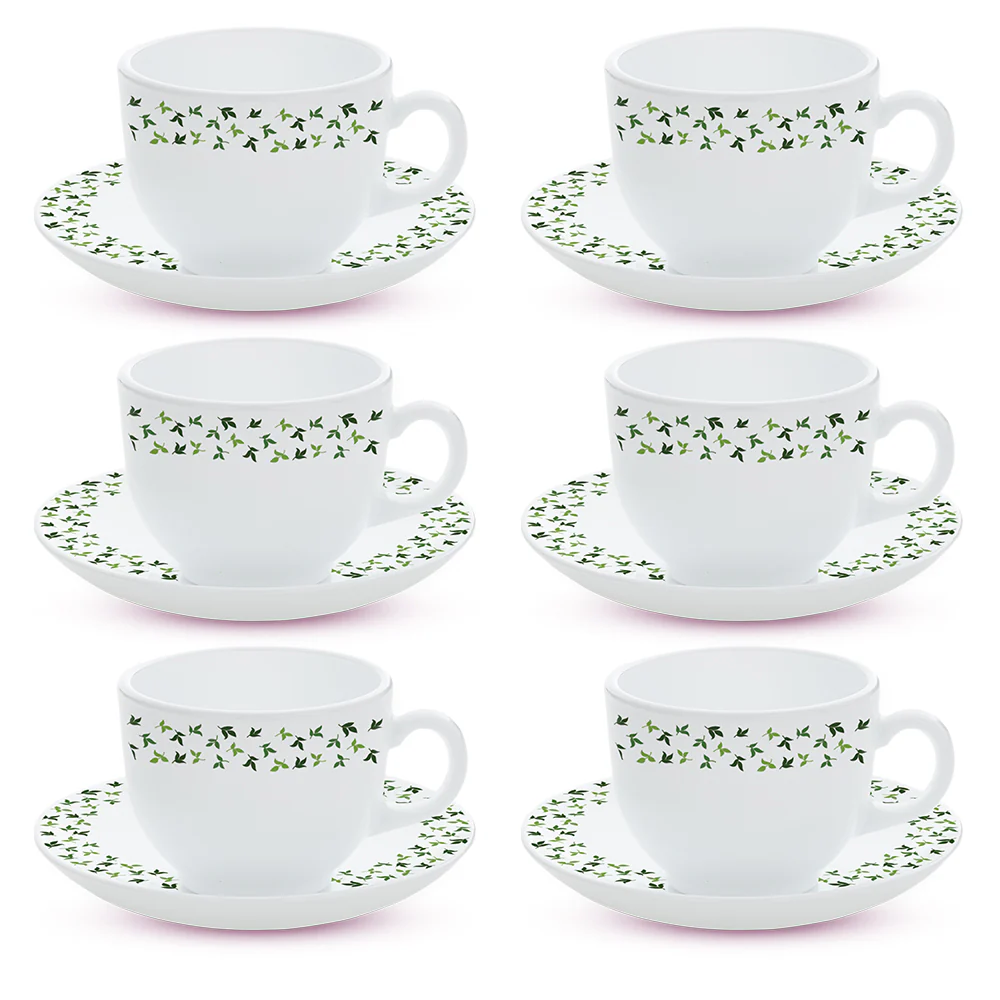 Larah By Borosil Sage Cup n Saucer Set, 220ml x 12