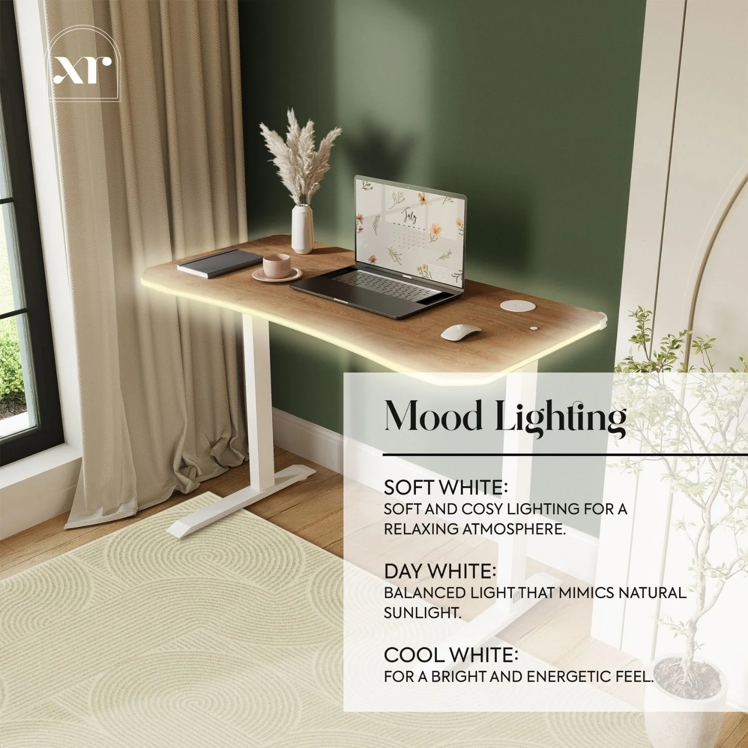 Oka LED Office Desk with Wireless Charging - Oak RGB (2 Sizes)