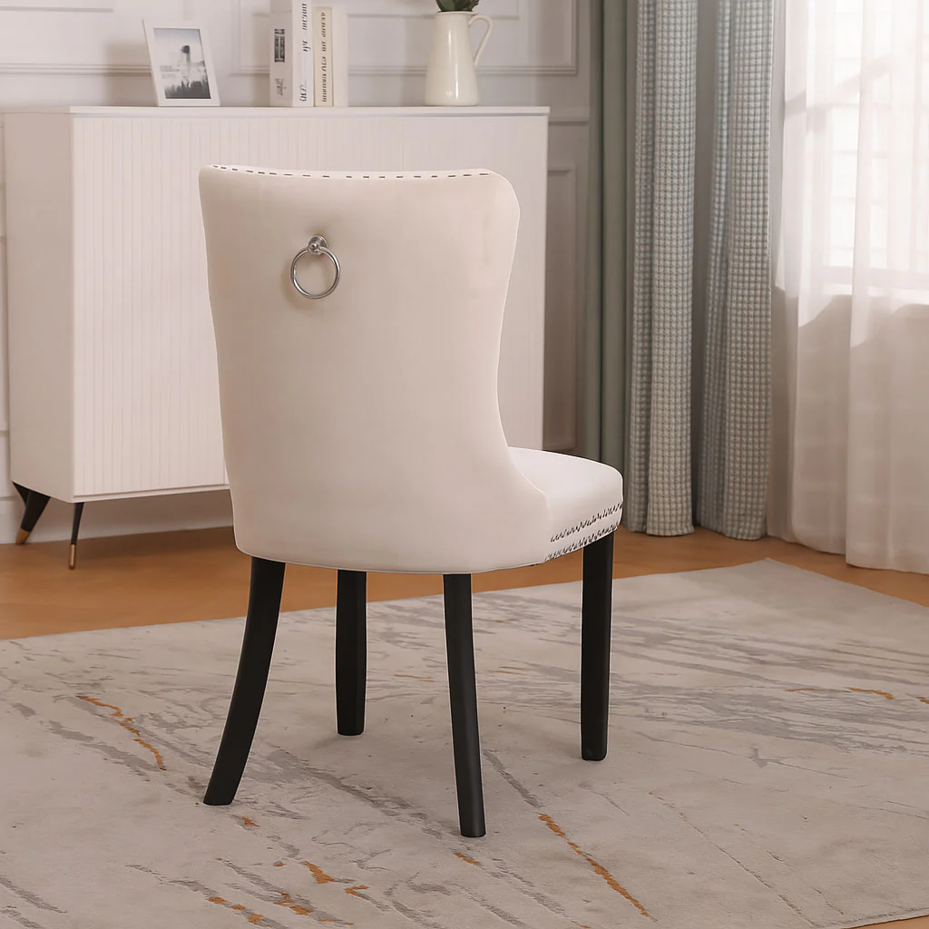 Neo Set Of Two Studded Natural Velvet Dining Chairs with Ring Knocker Detail