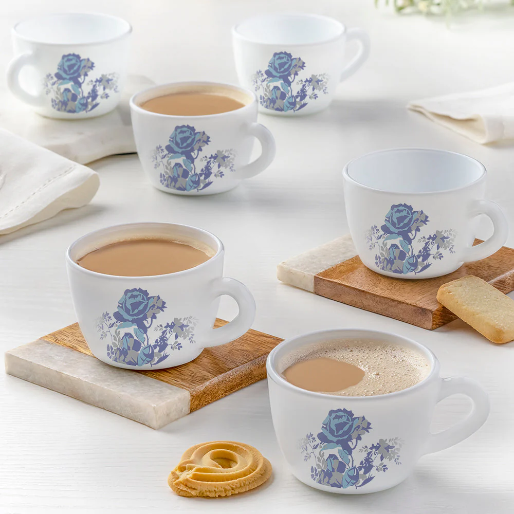 Larah by Borosil Blue Cascade Cup Set, 140ml x 6