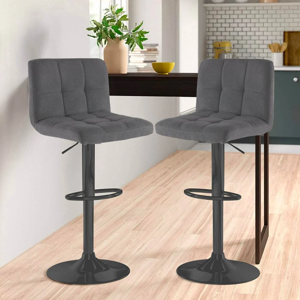 Neo Black Steel & Grey Fabric Bar Stools