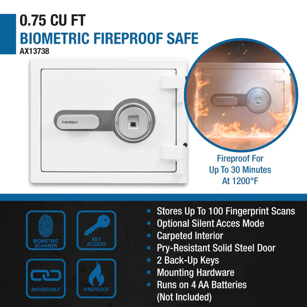 Barska AX13738 Biometric Fireproof Safe - White