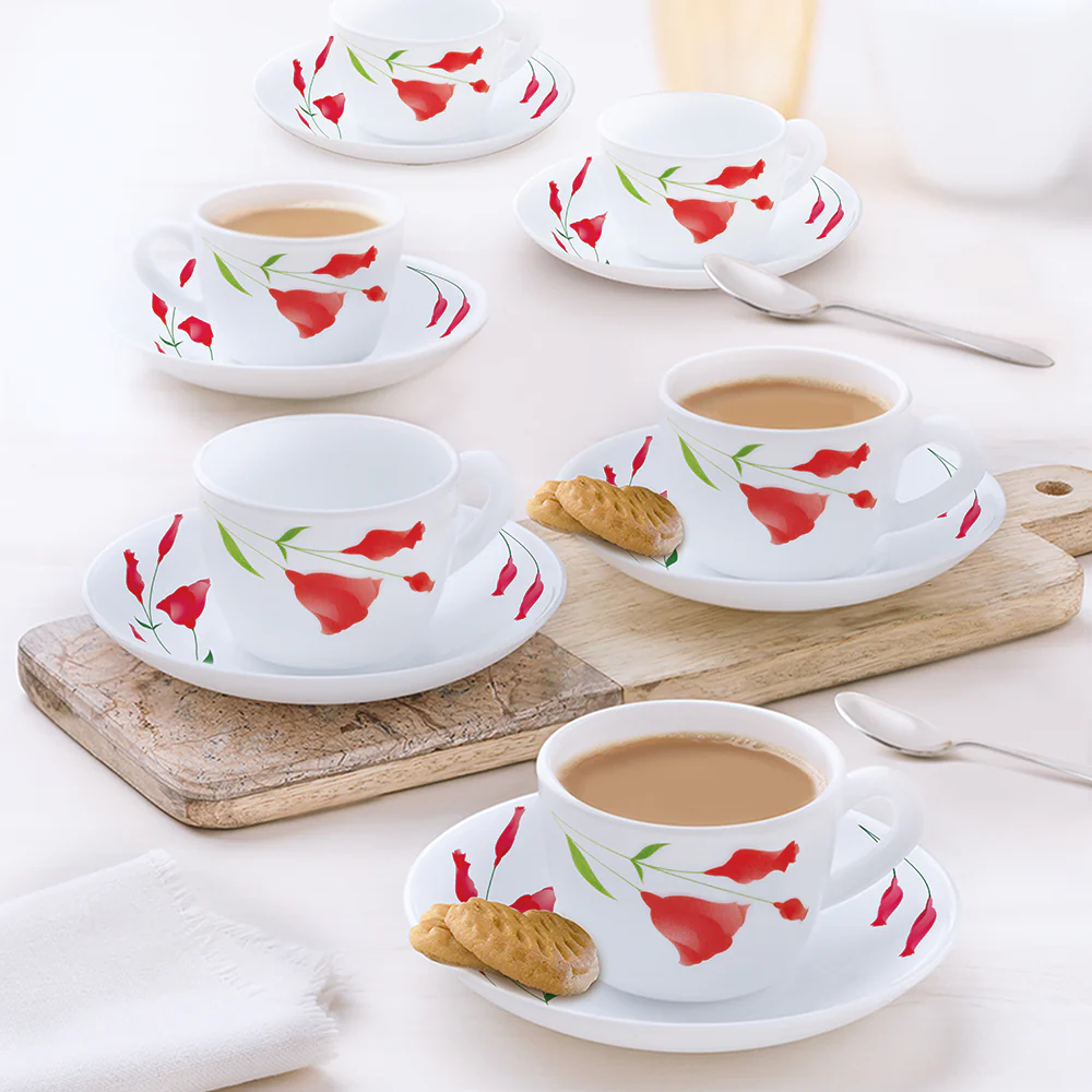 Larah by Borosil Diana Cup n Saucer Set, 140ml x 12