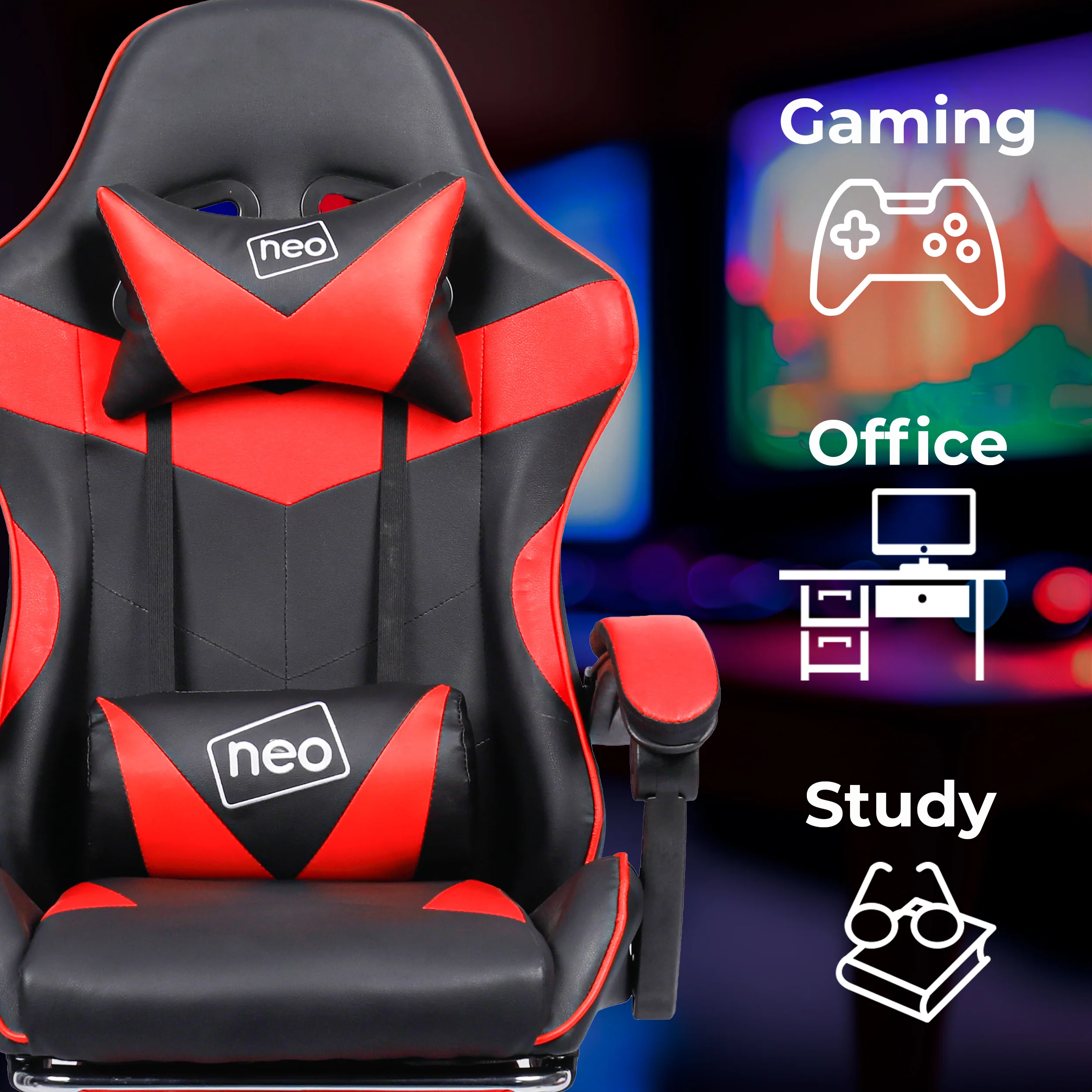 Neo Gaming Chair Red & Black PU Leather With Footrest
