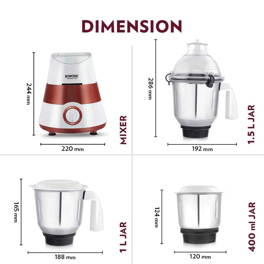 Borosil Supermax Mixer Grinder-Red