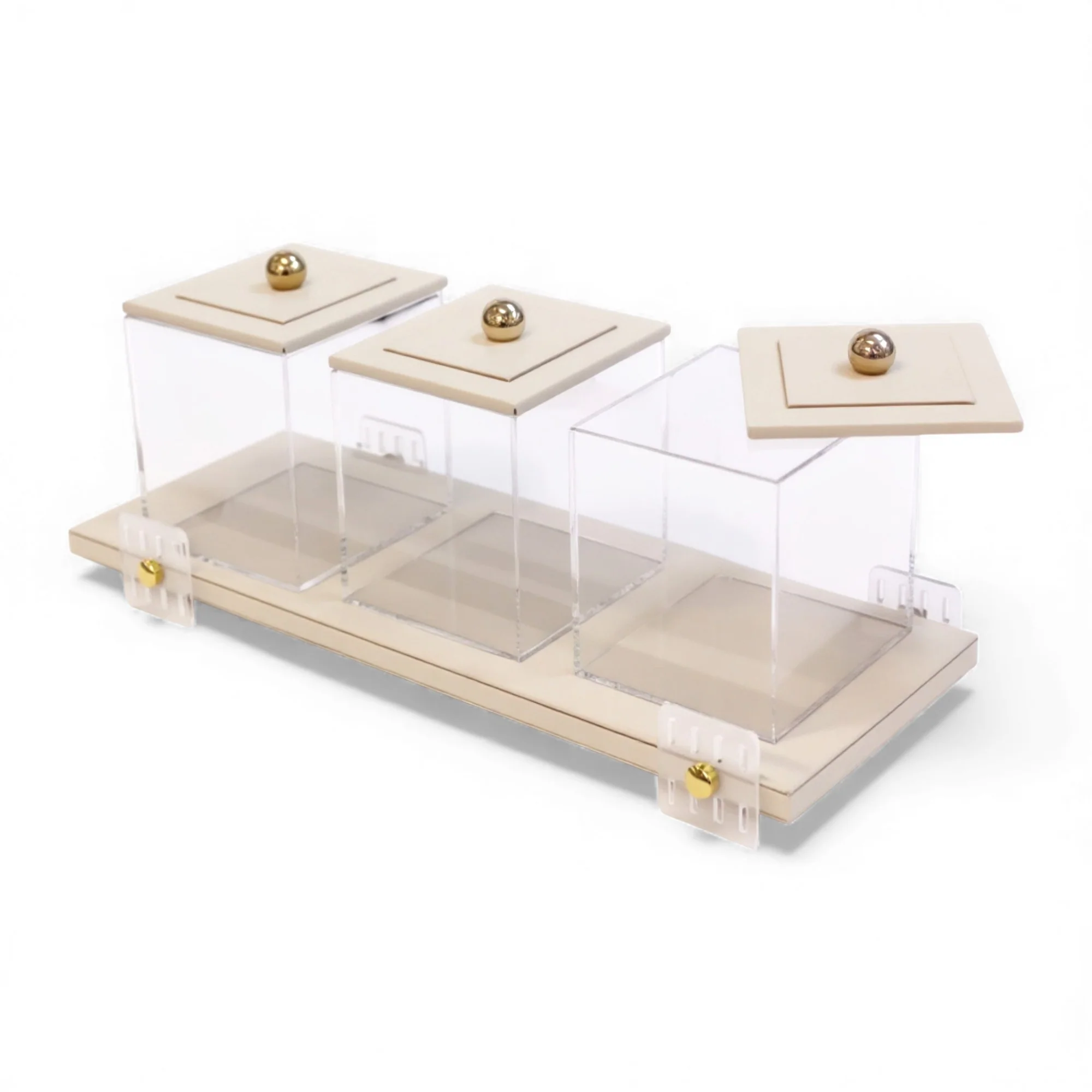 4 Piece Leather Canister Set Cream