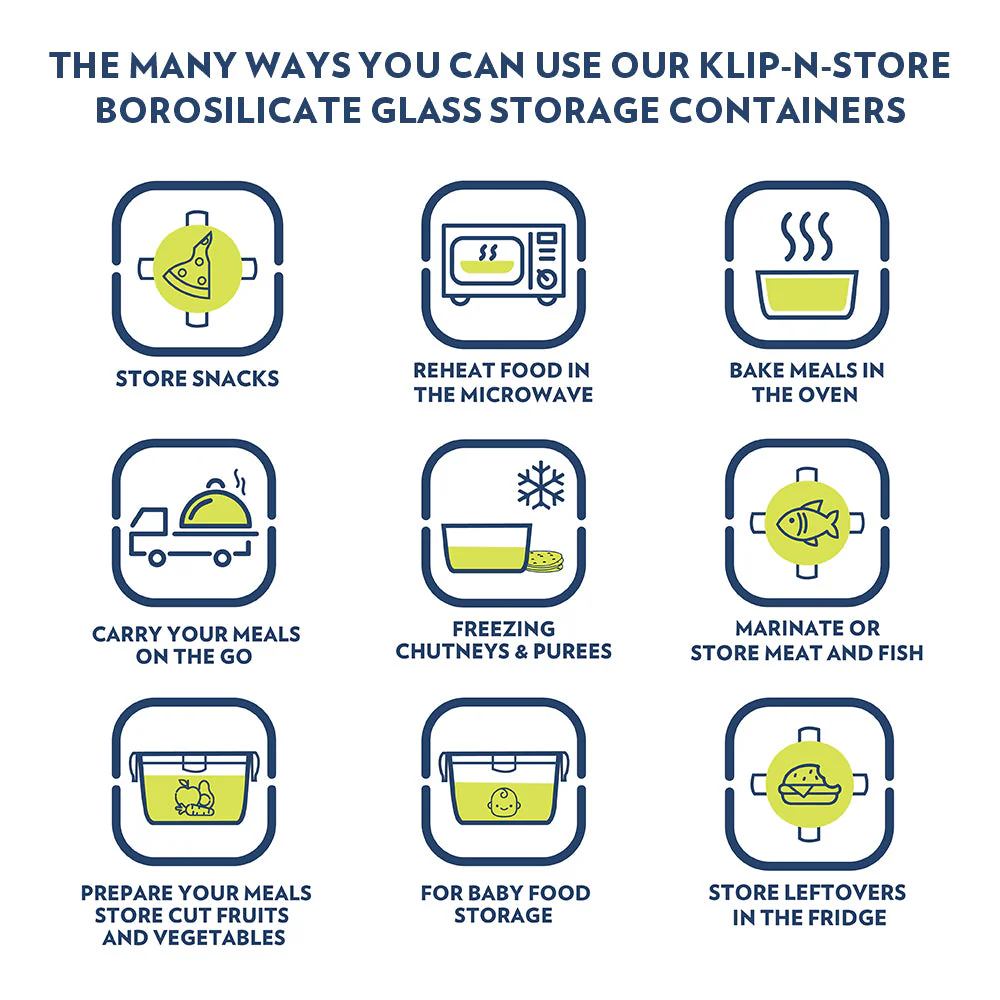 Borosil Teal Glass Lunchbox, Set of 3, 320ml x 2 (+) 240ml