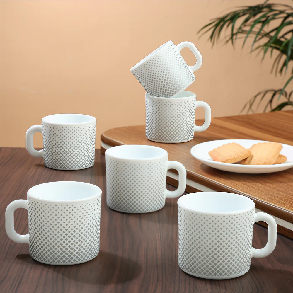 Larah by Borosil Grey Pixel Mug Set, 100ml x 6