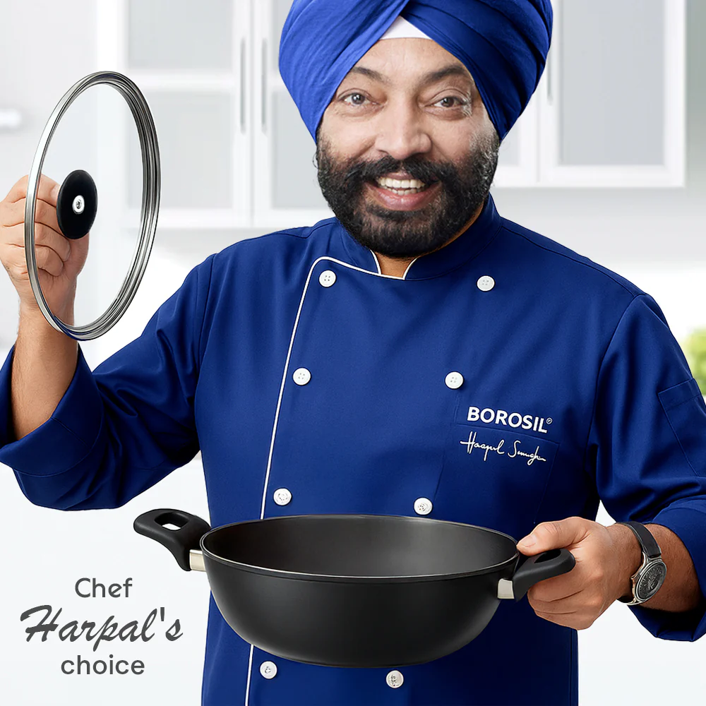 Hard Anodized Induction Base Deep Kadhai W Glass Lid, 24 cm / 3L