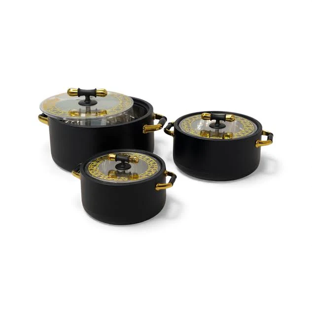3 Piece Food Warmer Set Black & Gold