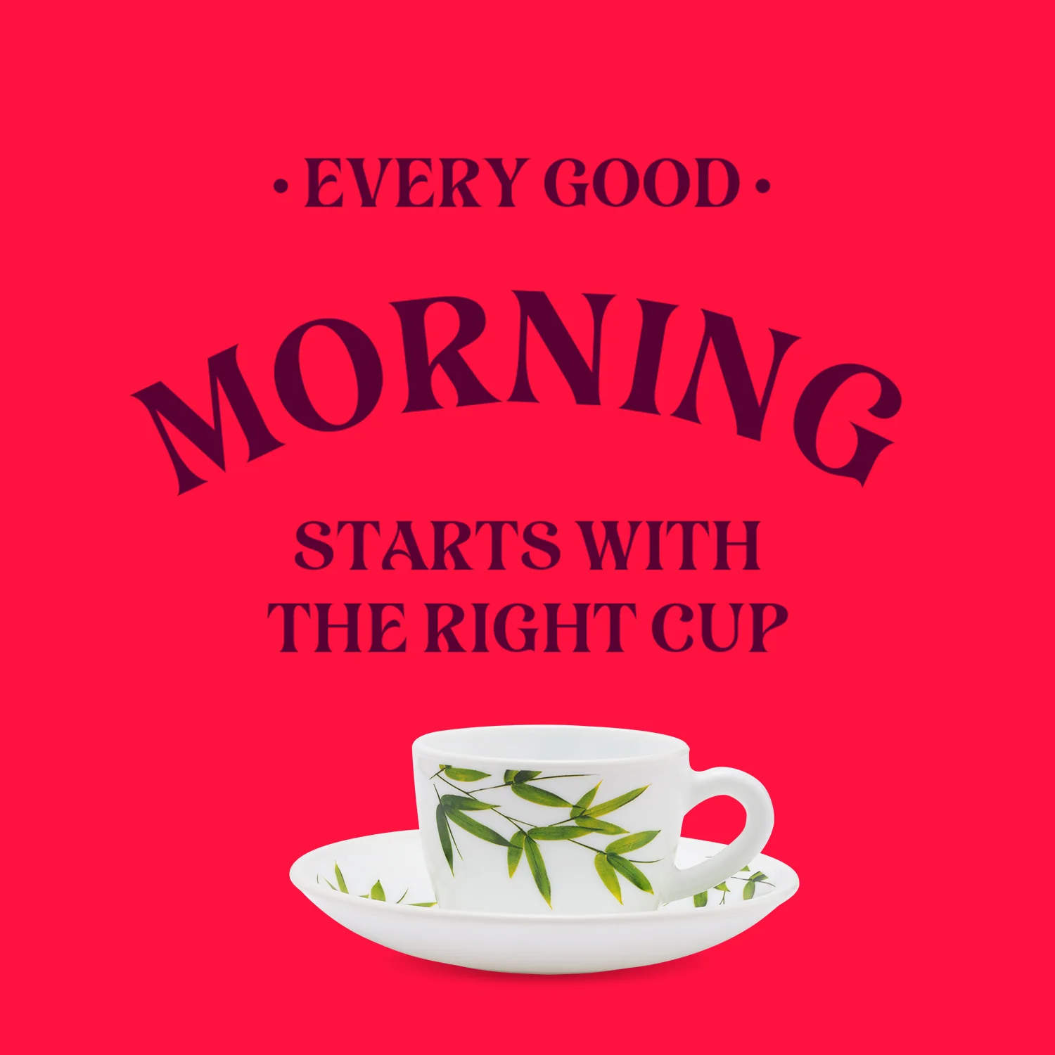 Larah by Borosil Bamboo Leaves Cup n Saucer Set, 140ml x 8