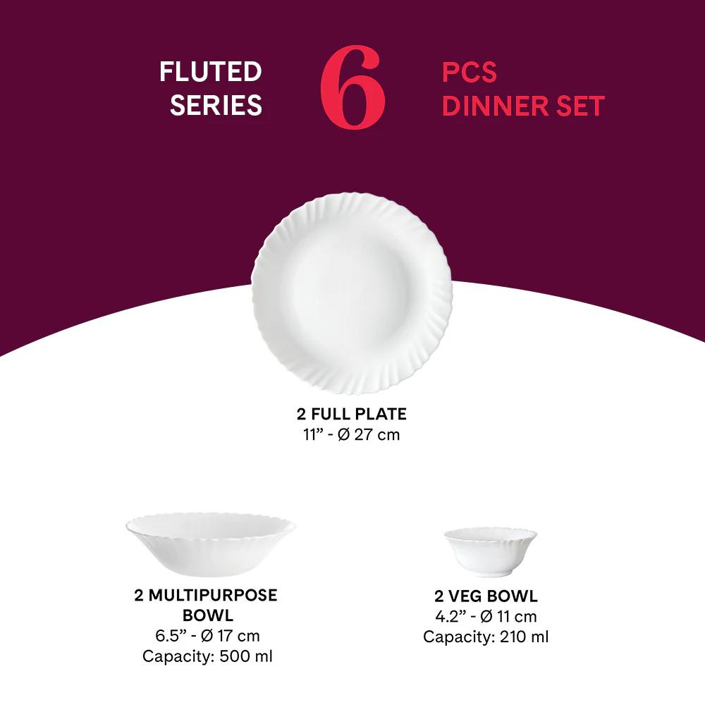 Larah by Borosil, Marina Peach Dinner Set, 6 pc