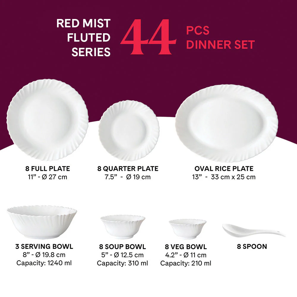 Larah by Borosil Red Mist Dinner Set, 33 pc